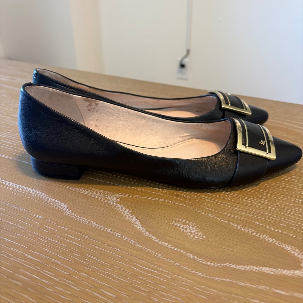 Louise et Cie Lo Bevin Black Leather Loafers Buckle Flats Shoes Womens Size 10